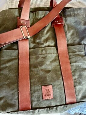 New Free People We The Free Olive Green & Brown Canvas Tote  travel bag